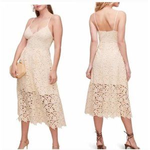 NEW ASTR Midi Dress Womens Medium Beige Lace Summer Wedding Causal Ladies $89
